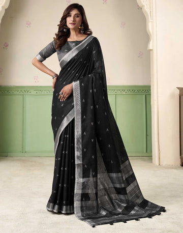 KHYATI Black Linen Silk Woven Saree