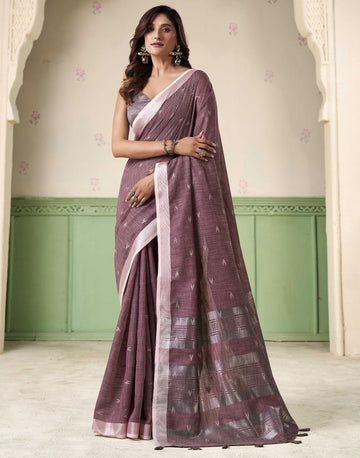 KHYATI Dark Mauve Linen Silk Woven Saree