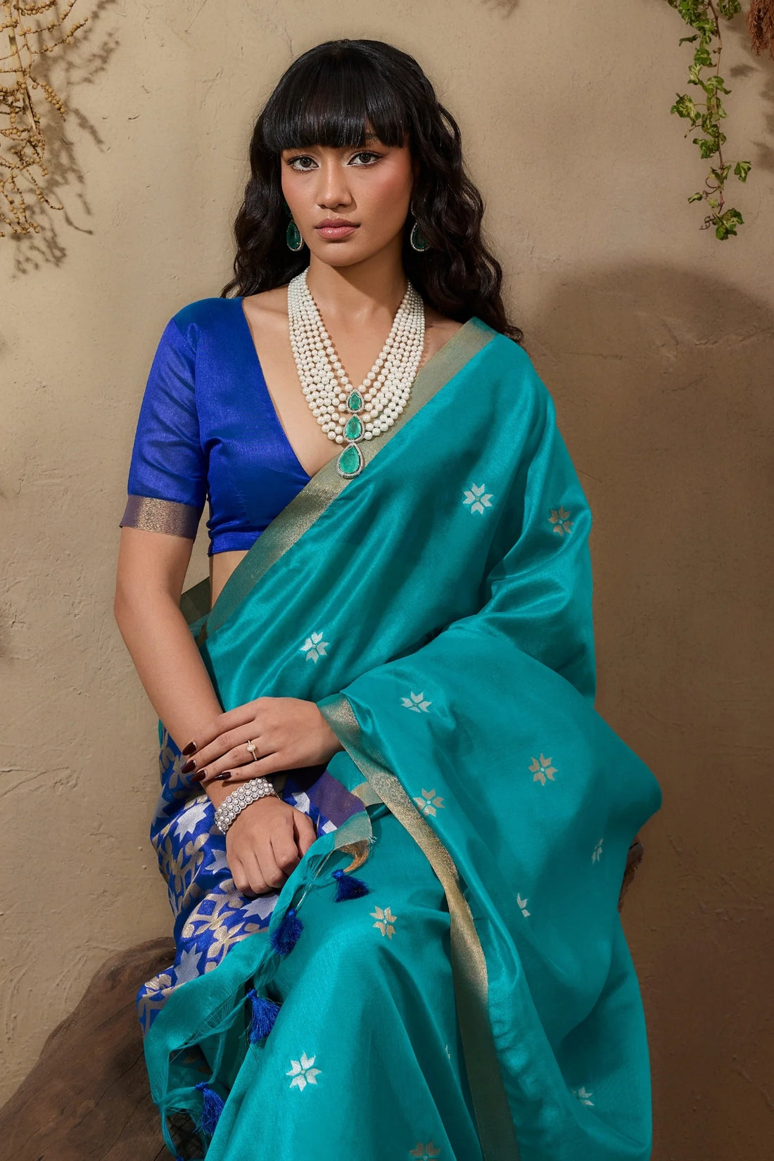 Trypan Blue Kanoi Patola Tussar Silk Handloom Saree