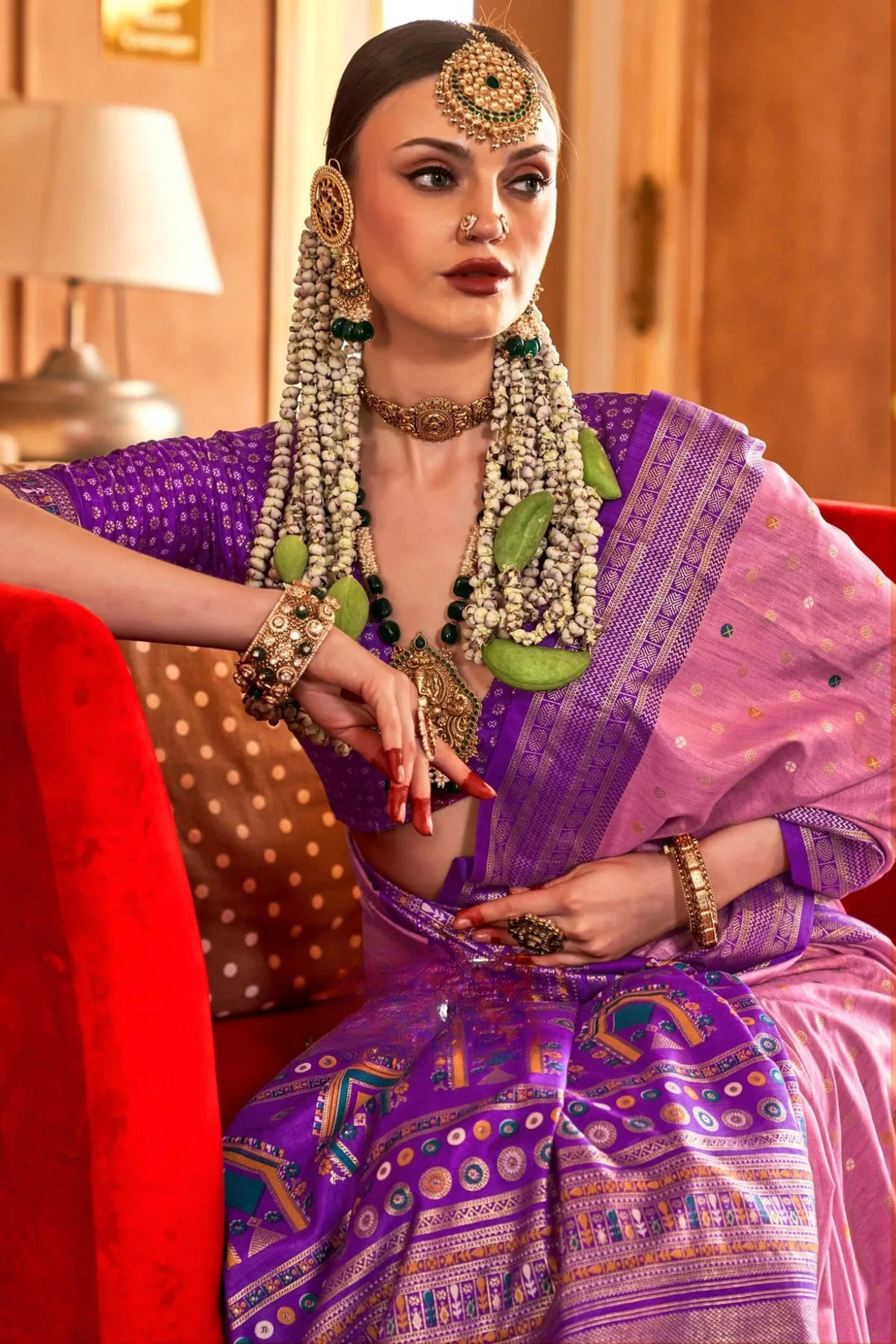 Baby Pink and Purple Mercerized Sigma Silk with Sambalpuri Pallu & Aqua Finish