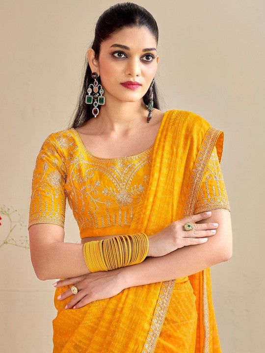 Yellow Bandhniya Georgette Saree
