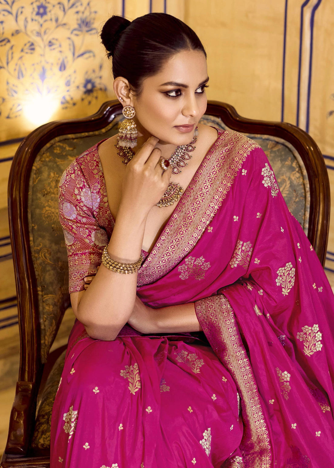 RajMahal Princess Pink Pure Banarasi Crepe Silk Saree