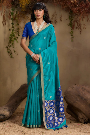 Trypan Blue Kanoi Patola Tussar Silk Handloom Saree
