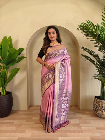 Fulpati Pink Dual Tone Silk Saree with Zari Weaving