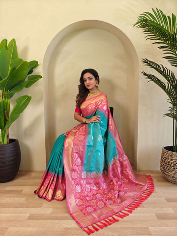 Fulpati Sea Green Dual Tone Silk Saree with Zari Weaving