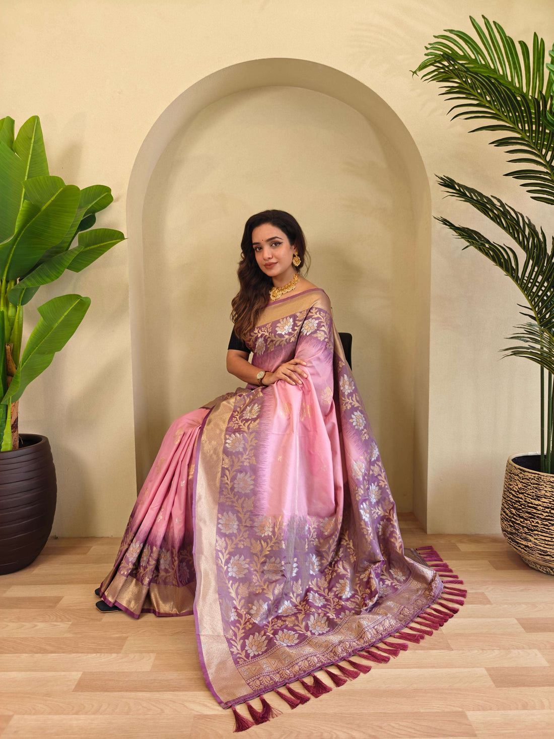 Fulpati Pink Dual Tone Silk Saree with Zari Weaving