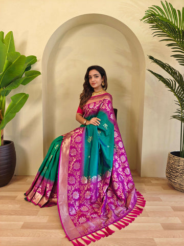 Fulpati Blue Dual Tone Silk Saree with Zari Weaving