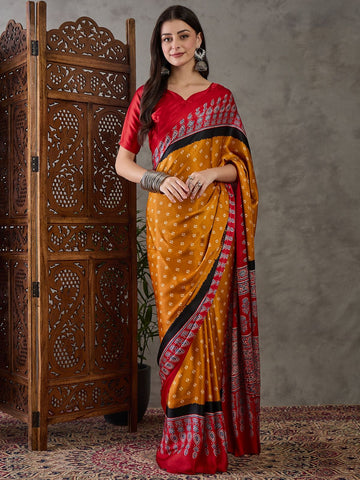 Faddism Ajrakh Luxe Semi Modal Designer Saree