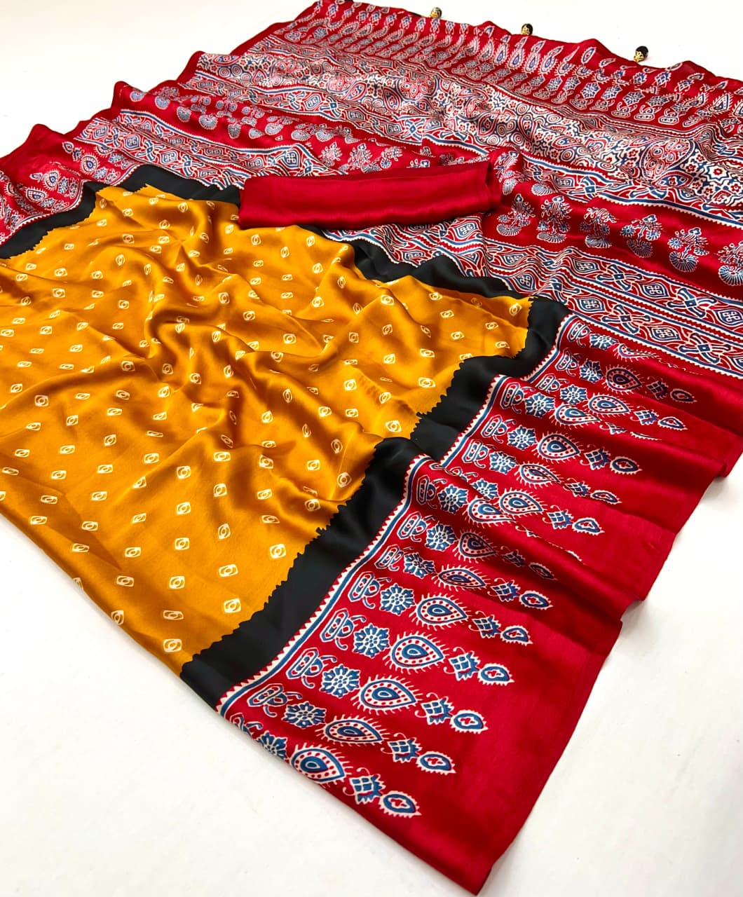 Faddism Ajrakh Luxe Semi Modal Designer Saree
