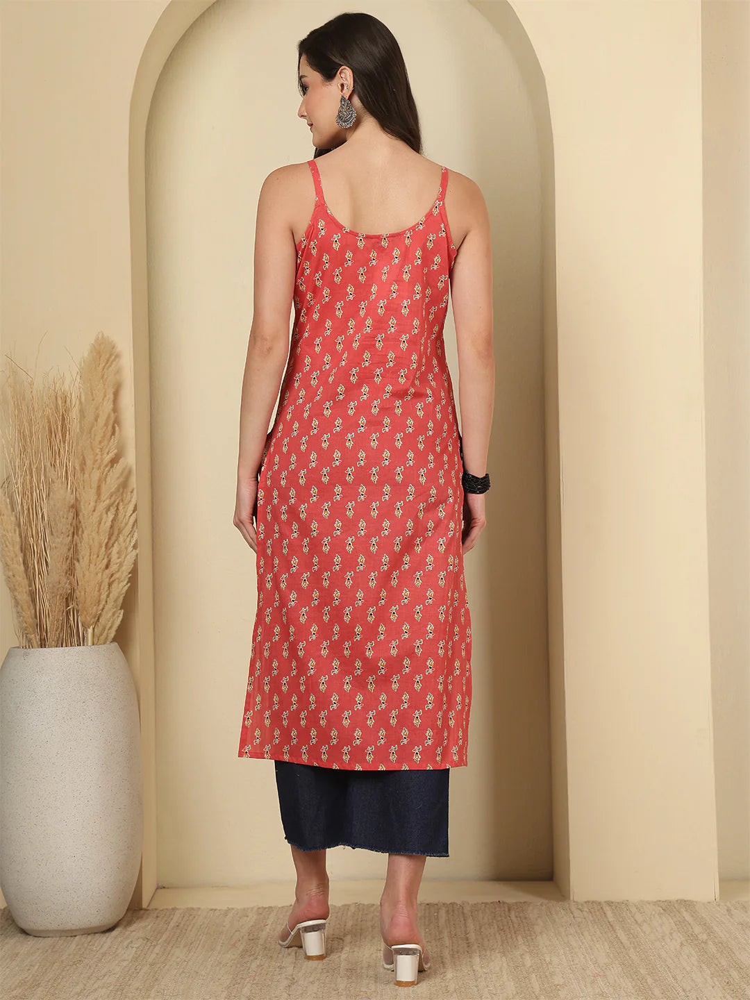 Women’s Pink Printed Cotton Kurta