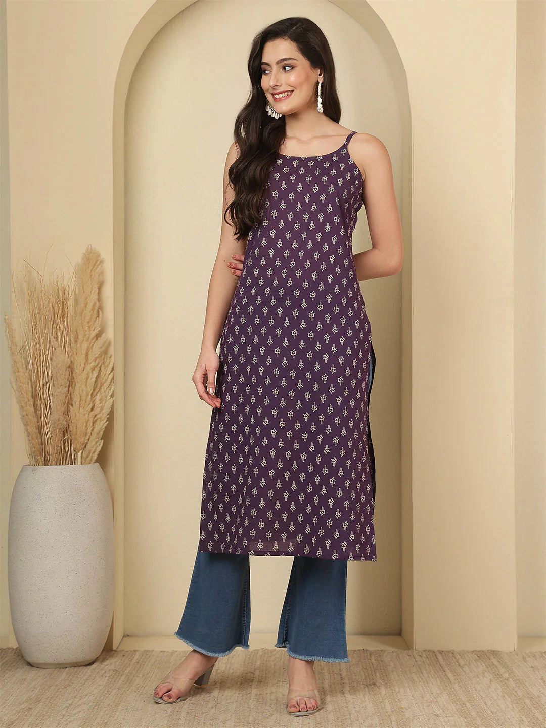 Women’s Purple Printed Cotton Kurta