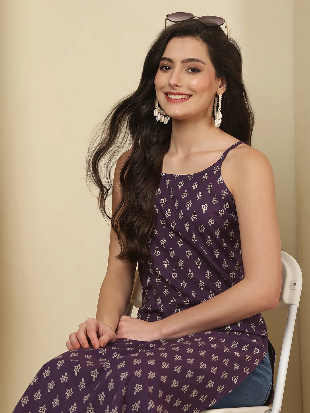 Women’s Purple Printed Cotton Kurta