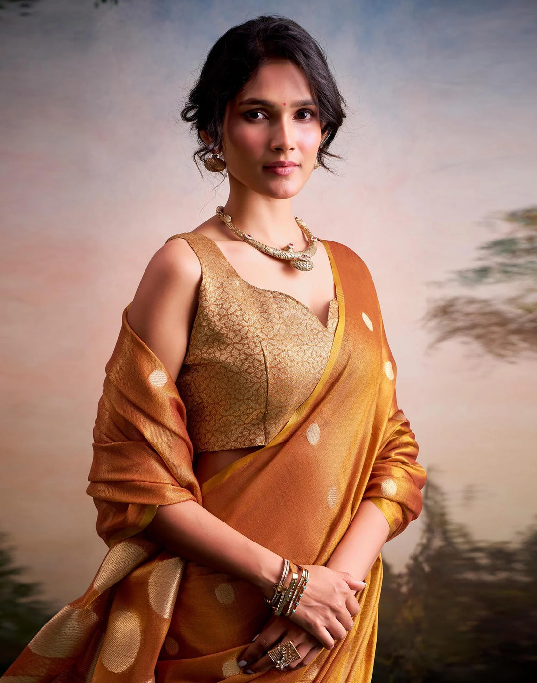 Faddism Copper Brown Anvika Doller Silk Tissue Silk Premium Saree