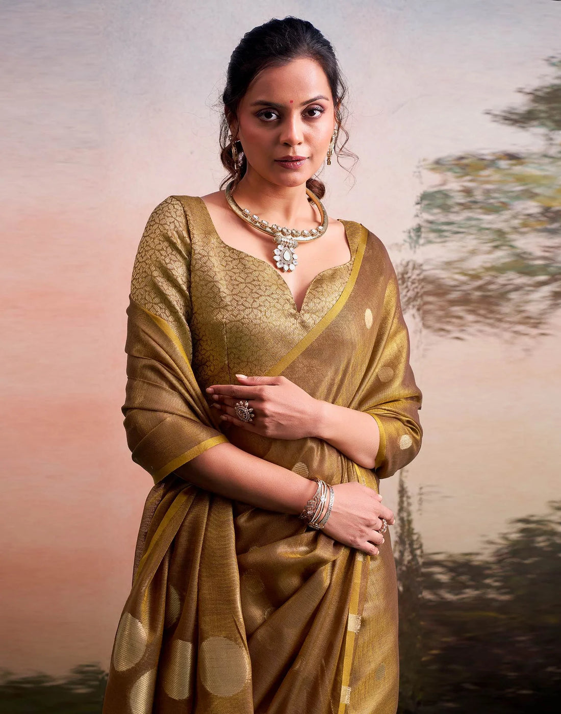 Faddism Brown Anvika Doller Silk Tissue Silk Premium Saree