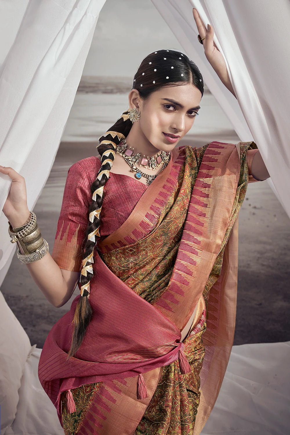 Multicolor Elegant Chhapa Silk Sarees with Rich Weaving Border