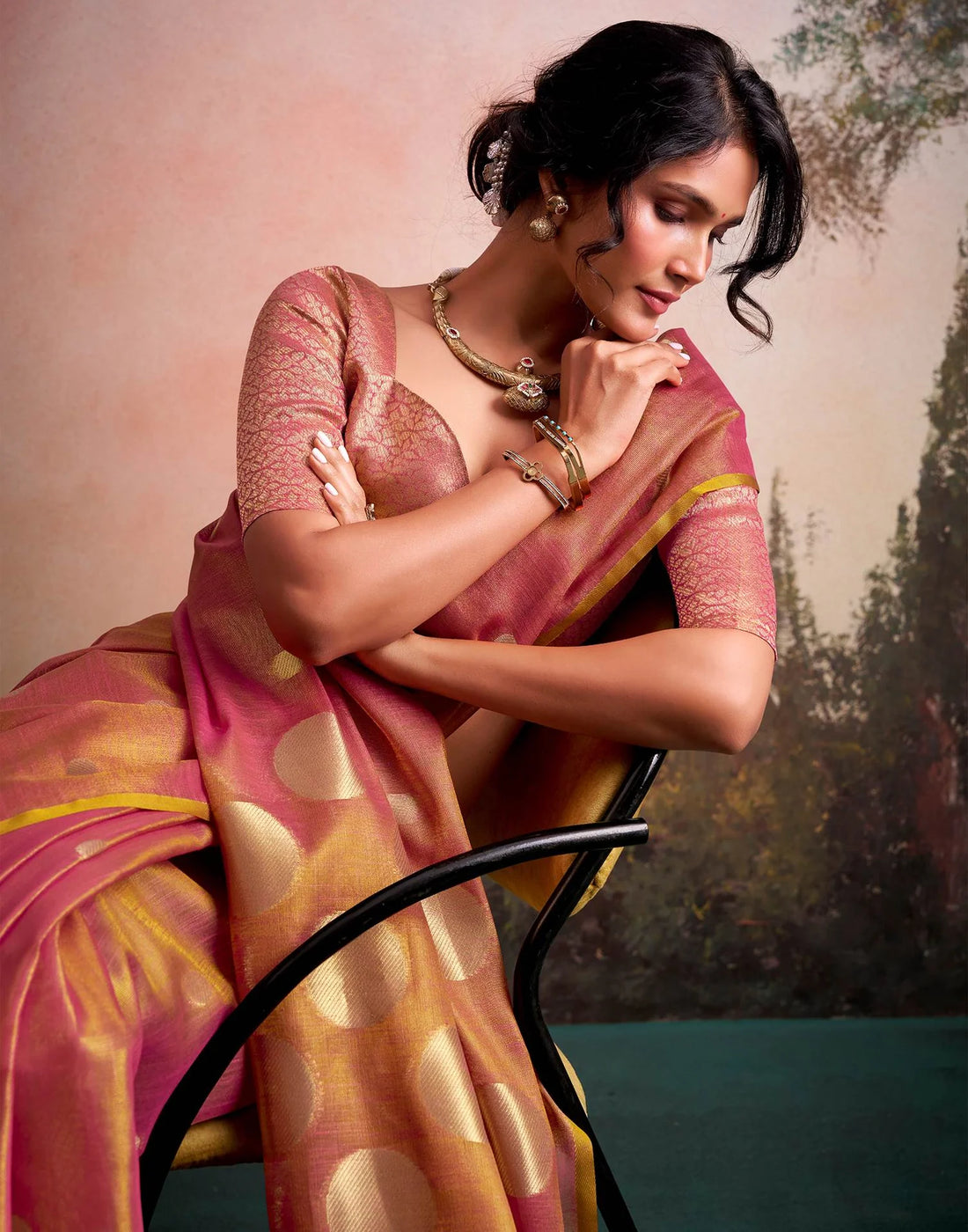 Faddism Coral Pink Anvika Doller Silk Tissue Silk Premium Saree