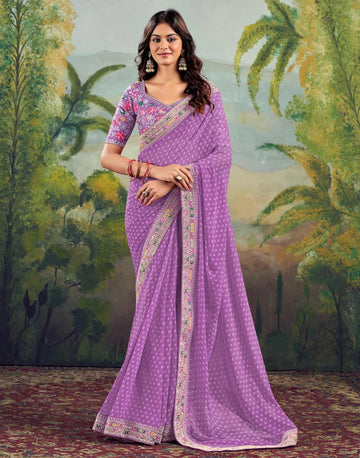 Stavan Raghumala Light Purple Heavy Georgette Embroidered Saree with Designer Blouse