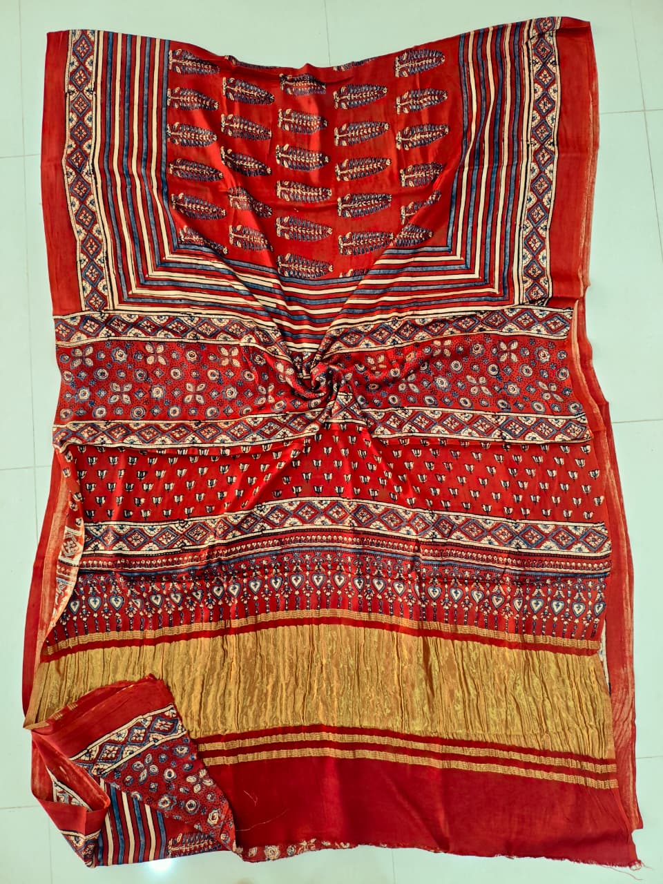 Faddism Pure Ajrakh Natural Dye Modal Silk Saree