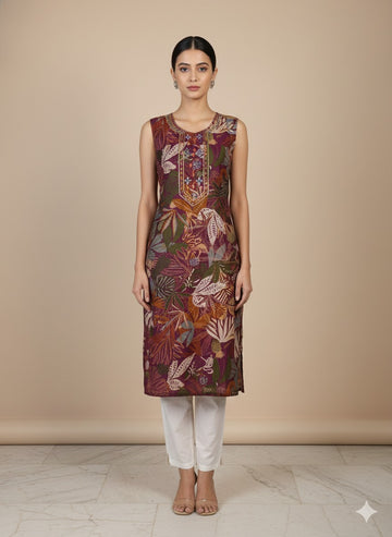 Faddism Premium Floral Printed Muslin A-Line Kurti