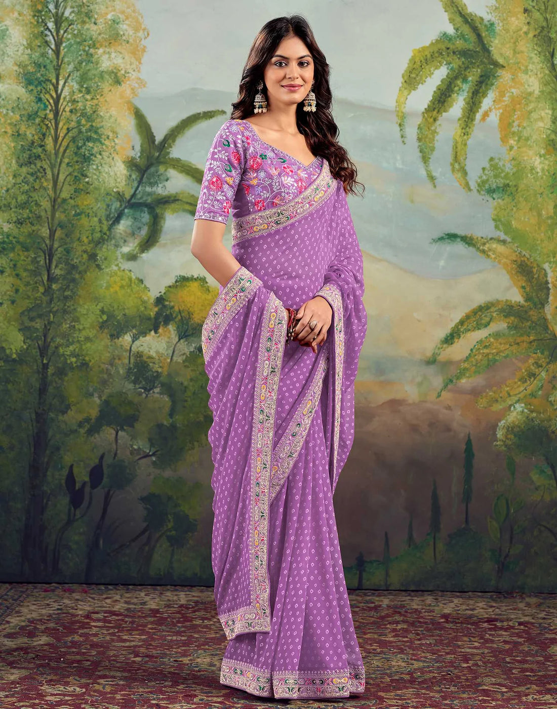 Stavan Raghumala Light Purple Heavy Georgette Embroidered Saree with Designer Blouse