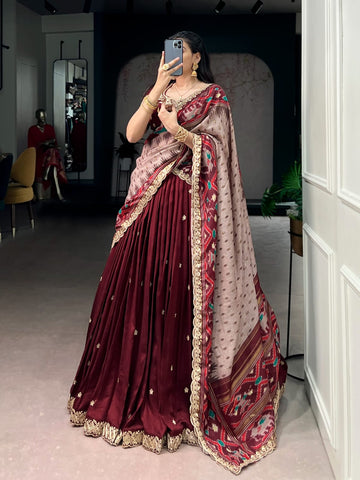 Faddism AARNA-01 Vichitra Silk Lehenga Choli Set with Tussar Silk Dupatta