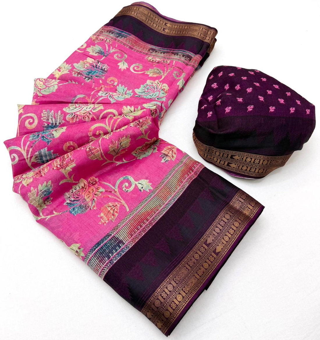 Faddism Advika Khadi Cotton Saree with Fancy Print & Woven Border