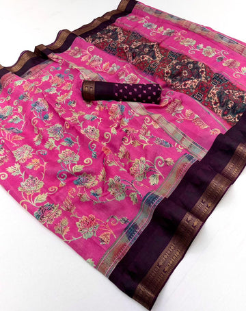 Faddism Advika Khadi Cotton Saree with Fancy Print & Woven Border