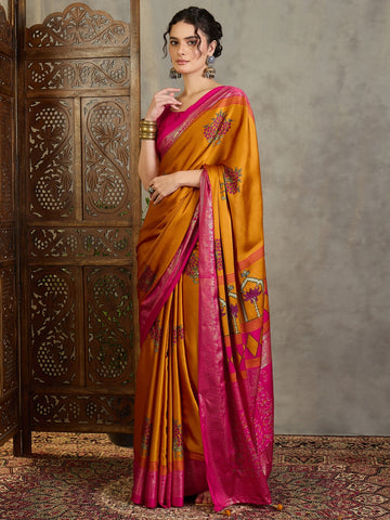 Faddism Ajrakh Luxe Semi Modal Foil Print Saree
