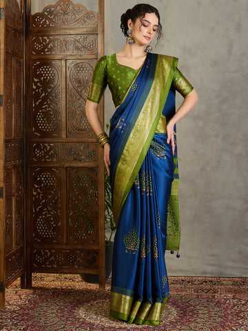 Faddism Ajrakh Luxe Semi Modal Foil Print Saree