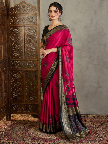Faddism Ajrakh Luxe Semi Modal Foil Print Saree