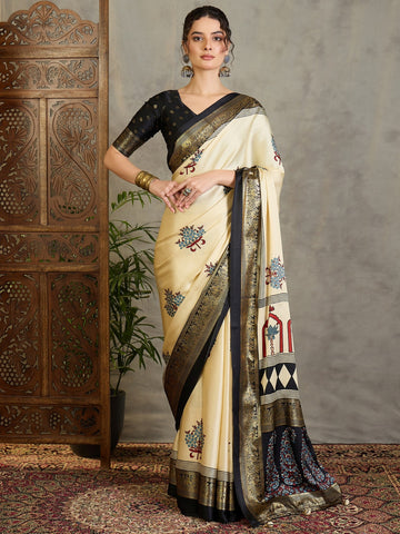 Faddism Ajrakh Luxe Semi Modal Foil Print Saree