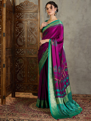 Faddism Ajrakh Luxe Semi Modal Foil Print Saree