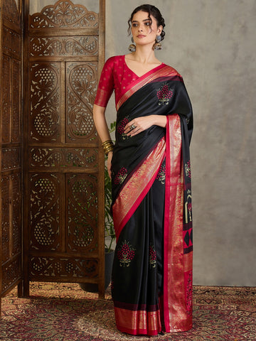Faddism Ajrakh Luxe Semi Modal Foil Print Saree