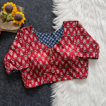 Faddism Alat Palat Pure Cotton Hand Block Print Blouse with Side Elastic