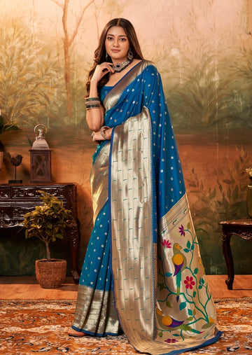 Faddism Blue Pavitra Pure Paithani Silk Saree