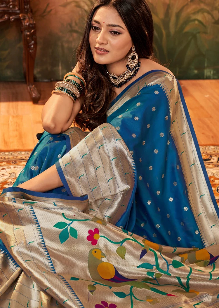 Faddism Blue Pavitra Pure Paithani Silk Saree