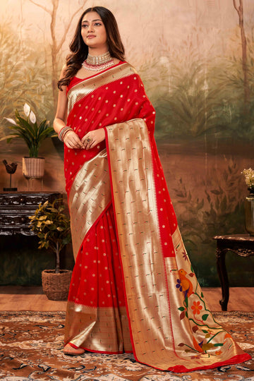 Faddism Bridal Red Pavitra Pure Paithani Silk Saree