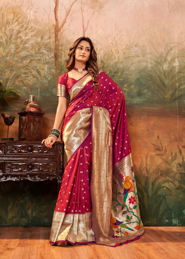 Faddism Burgundy Pavitra Paithani Pure Paithani Silk Saree