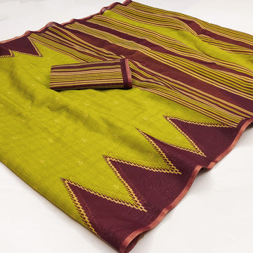 Faddism Chanderi Linen Kalamkari Print Saree with Weaving Border