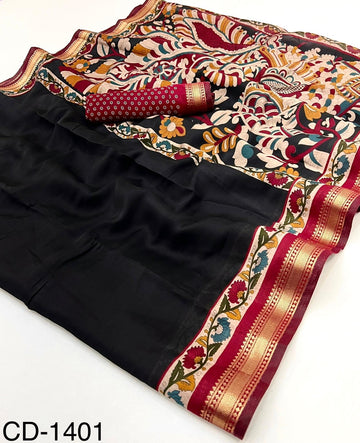 Faddism Chandrama Soft Mul Cotton Kalamkari Saree with Zari Border