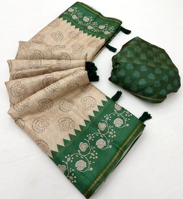 Faddism Charvi Tusser Saree with Zari Chex & Bentex Border