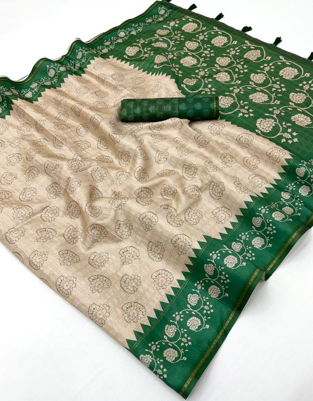 Faddism Charvi Tusser Saree with Zari Chex & Bentex Border