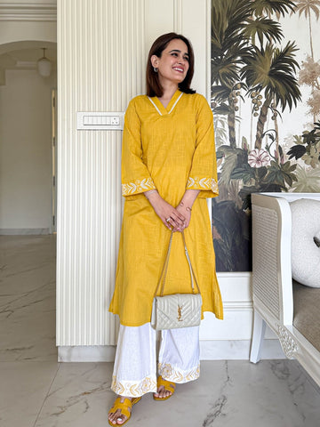 Faddism Cotton Embroidered Kurti & Palazzo Set with Manual Heavy Aari Work