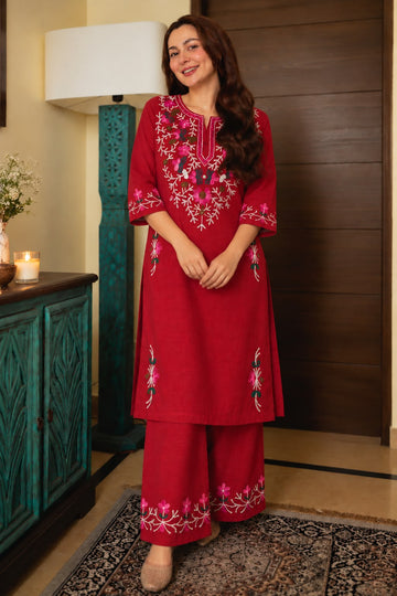 Faddism Cotton Embroidered Kurti & Palazzo Set with Manual Heavy Aari Work