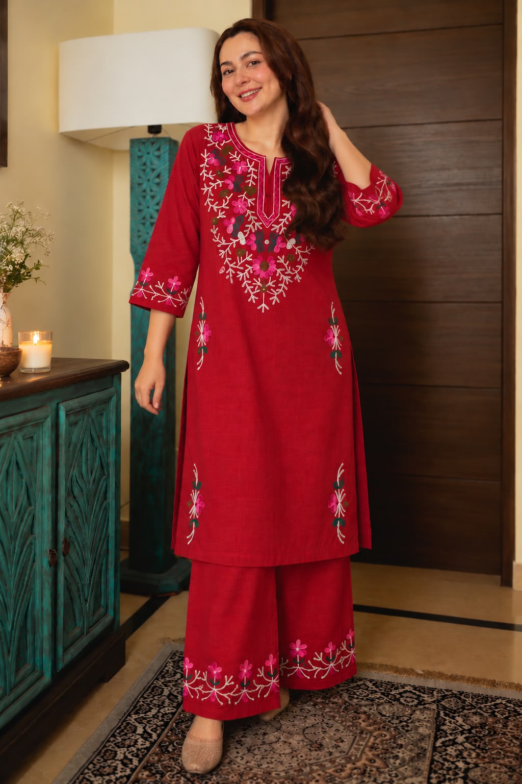 Faddism Cotton Embroidered Kurti & Palazzo Set with Manual Heavy Aari Work