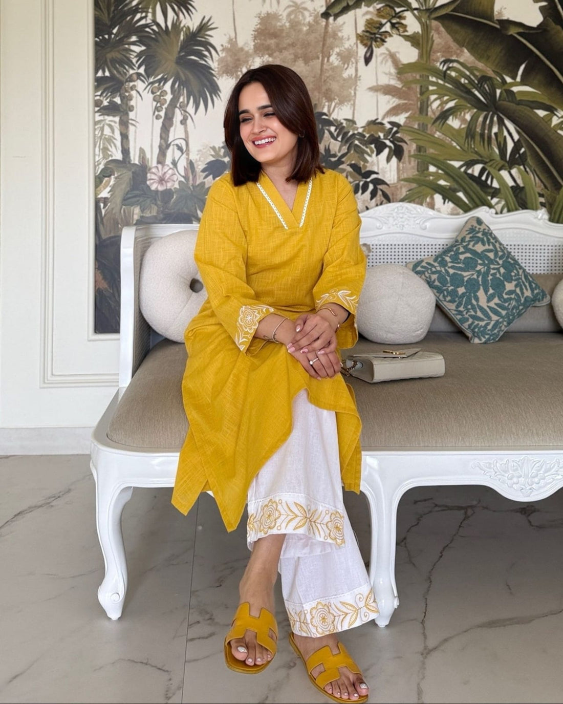 Faddism Cotton Embroidered Kurti & Palazzo Set with Manual Heavy Aari Work