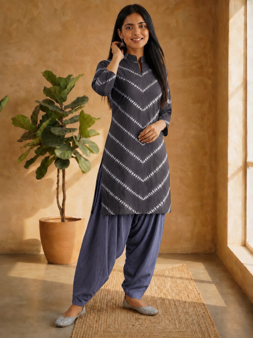 Faddism Cotton Hand Block Printed Stitched Farsi Salwar Suit