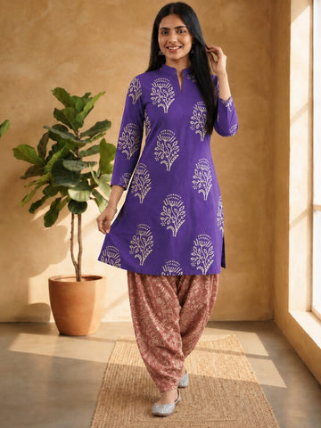 Faddism Cotton Hand Block Printed Stitched Farsi Salwar Suit