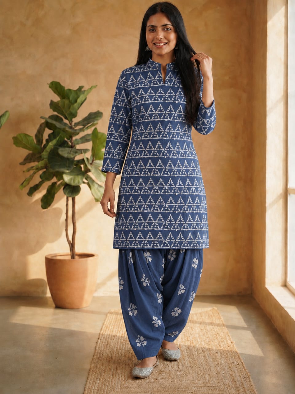 Faddism Cotton Hand Block Printed Stitched Farsi Salwar Suit
