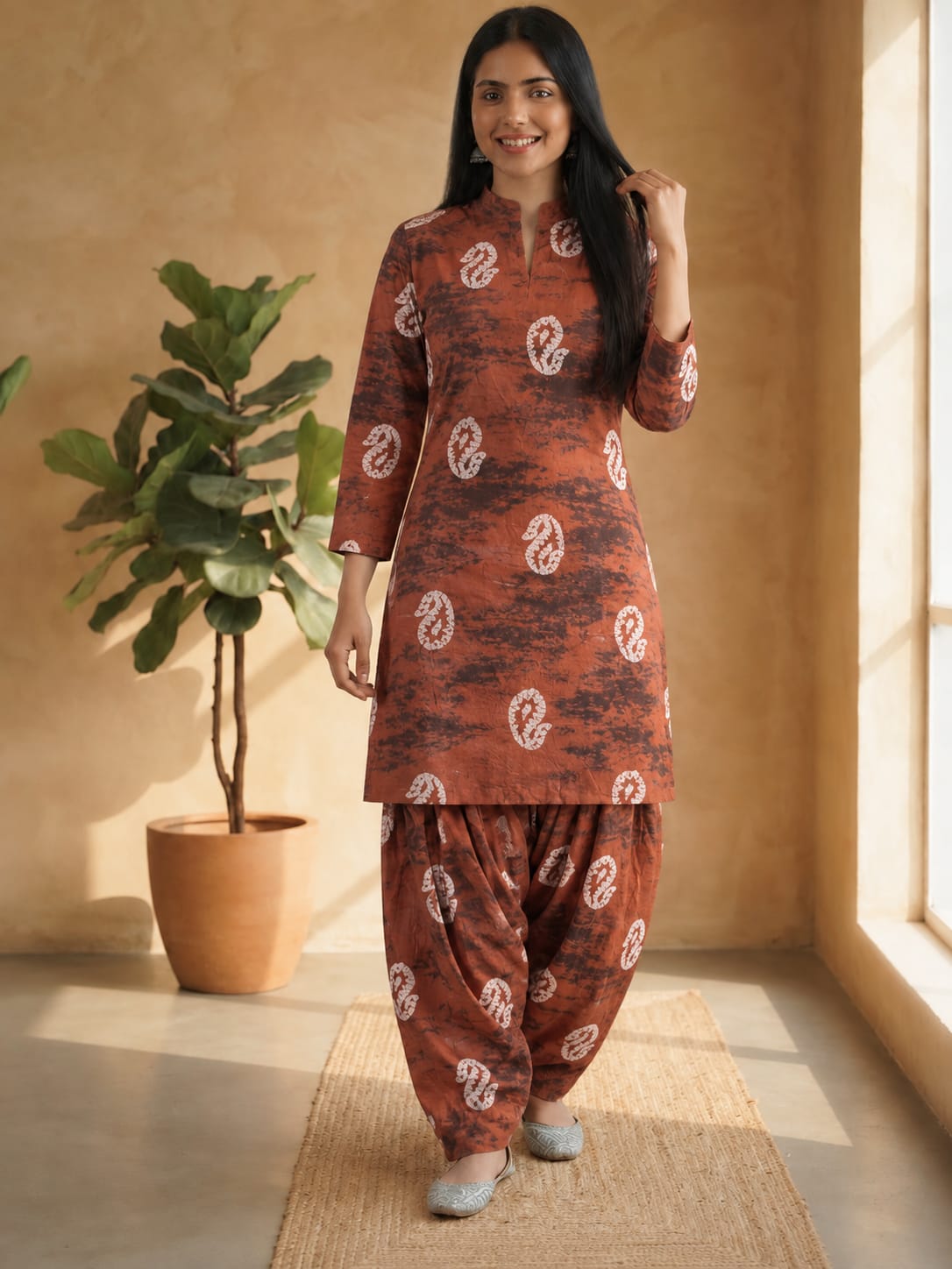 Faddism Cotton Hand Block Printed Stitched Farsi Salwar Suit